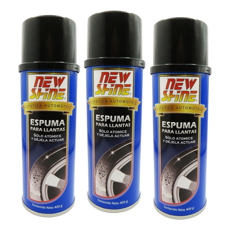 3 Espuma Para Llantas New Shine Renovador De Color Y Brillo Azul Claro