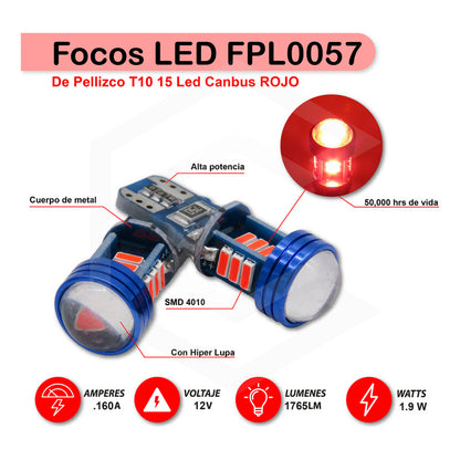 Par De Focos De Pellizco T10 15 Led Canbus Con Lupa 4010 12v