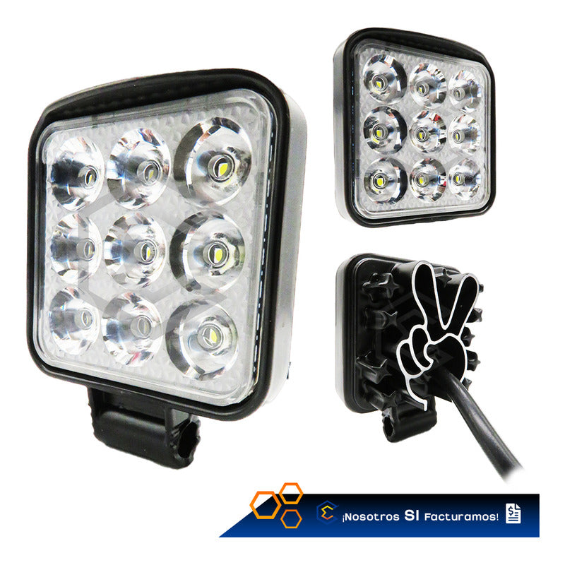 Par De Faros 9 Leds Auxiliar Cuadrado Blanco 30,000lm 12-24v Transparente