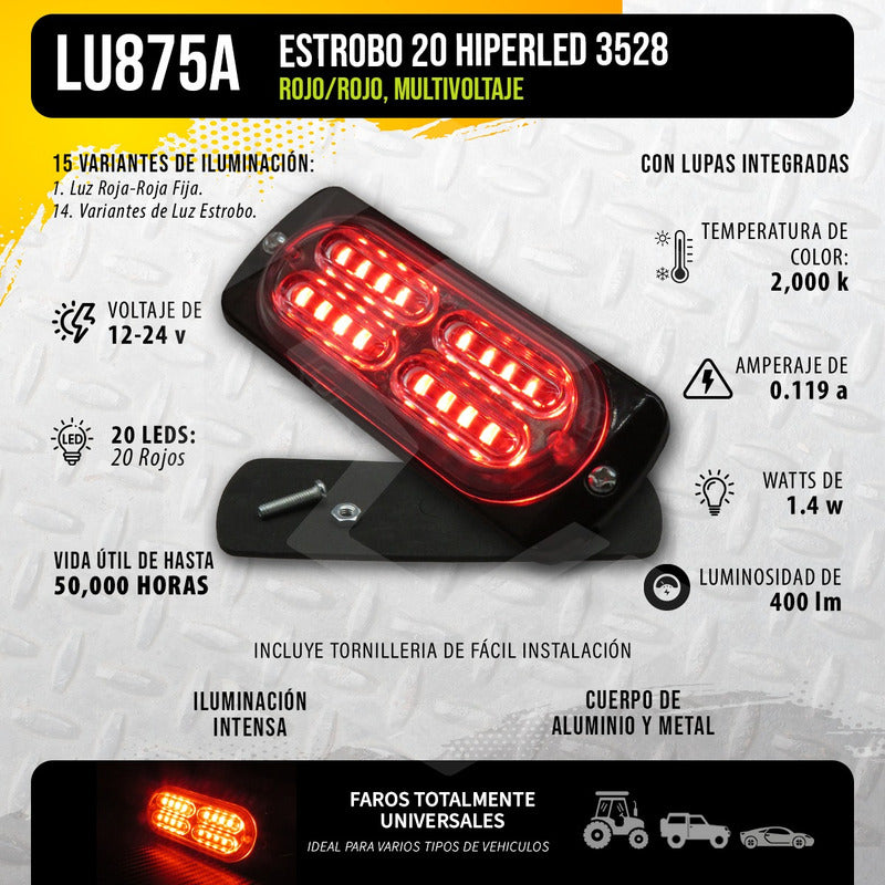 Faro Universal 20 Hiperled 3528 Estrobo 15 Funciones 12-24v