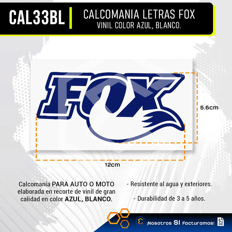 Calcomanía Fox Zorro Azul Letras Sticker Vinil Auto 12cm