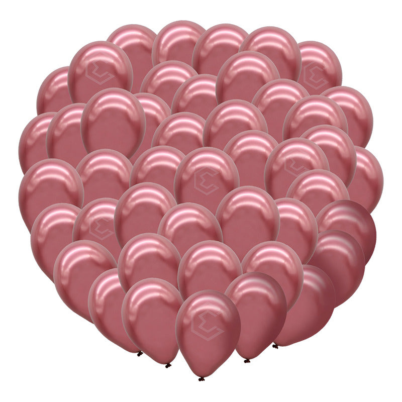 Bolsa 50 Globos Rosa Metálico #10 Adorno Fiesta Y Boda Latex Rosa Metálico