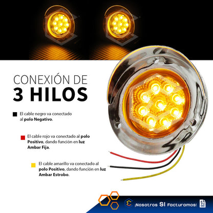 Par Plafon 9 Led Redondo Bisel Cromo 2'' Fijo Estrobo 12-24v