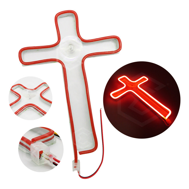 10 Figura Cruz Led Luz Neon Parabrisa Chupón Grande 26cm 12v