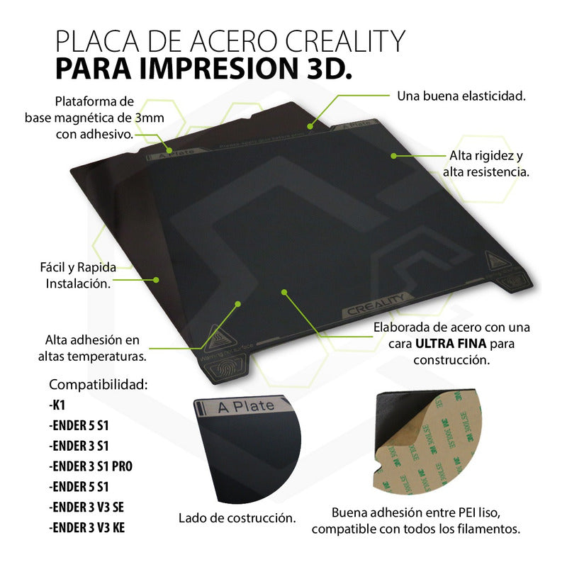 Placa Acero 3d Creality Oficial 1 Cara Para Ender 3 / 5 K1
