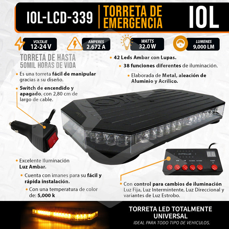 Torreta 42 Leds Bicolor Con Control 38 Funciones Imán 12-24v