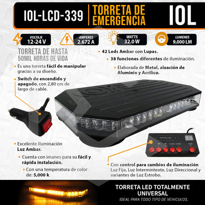 Torreta 42 Leds Bicolor Con Control 38 Funciones Imán 12-24v