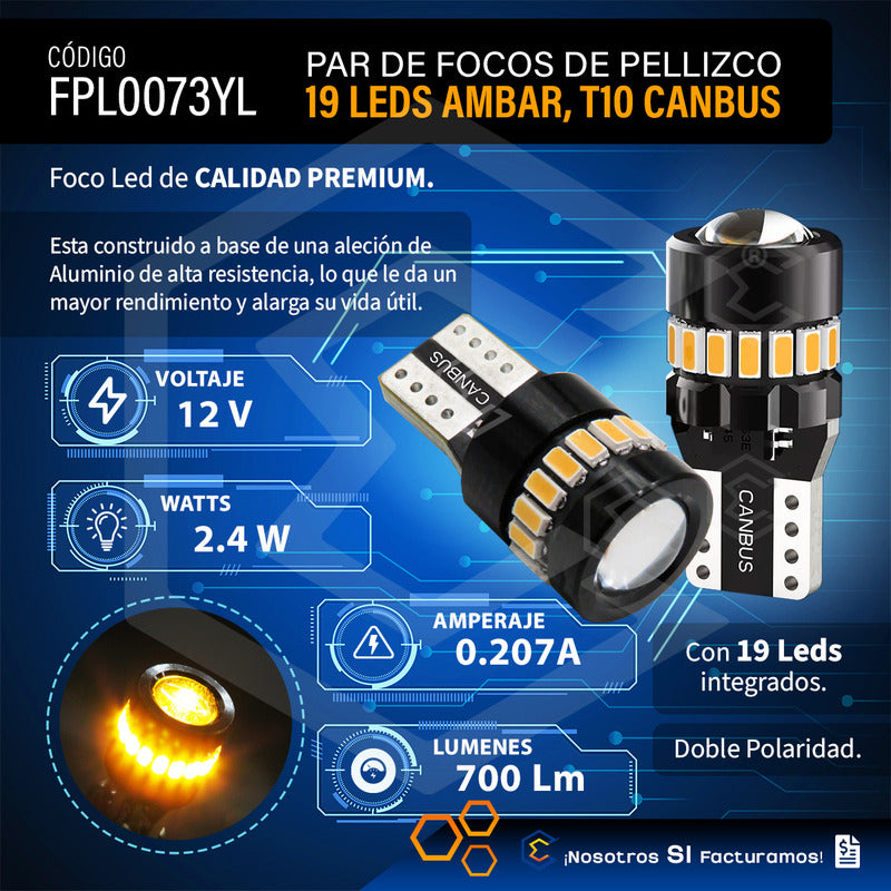 Par De Focos De Pellizco 19 Leds T10 Canbus Lupa 2.4w 700lm