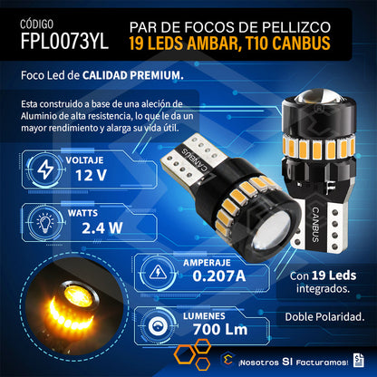 Par De Focos De Pellizco 19 Leds T10 Canbus Lupa 2.4w 700lm