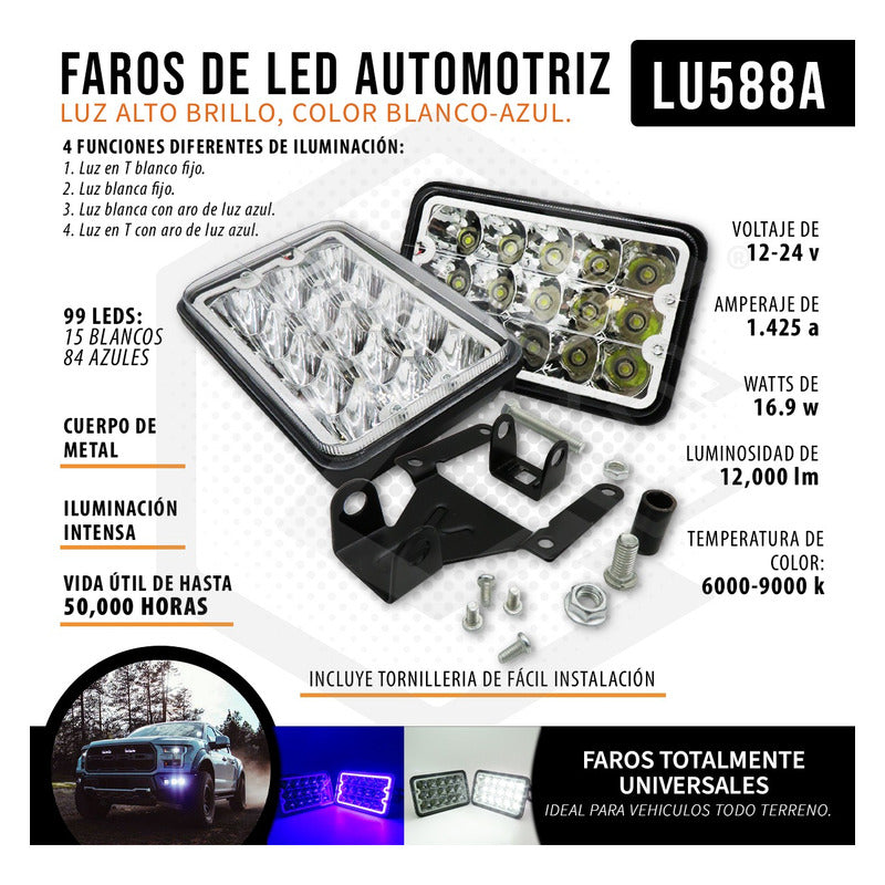 Par Unidad 4x6 99 Led Blanco Aro De Angel  Alta/baja 12/24v