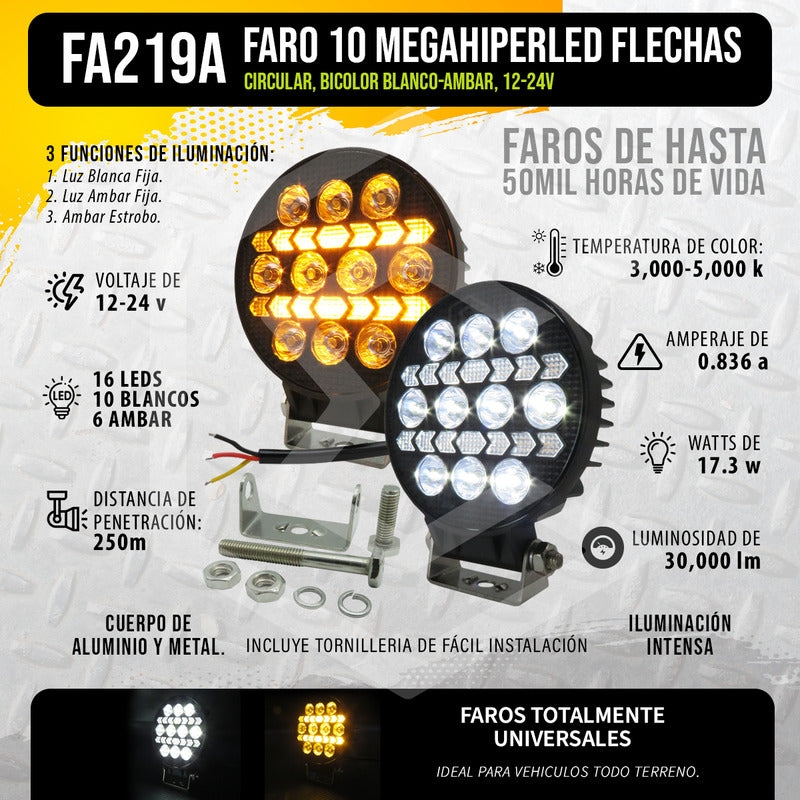 Par Faros 16 Leds 10 Lupas Bicolor 3 Funciones Flecha 12-24v