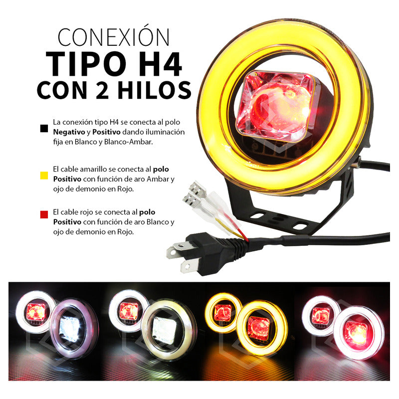 Par Faros Auxiliares 16 Led Con Lupa Bicolor Ojo Ángel 9-30v