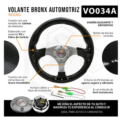 Volante Deportivo Universal De Metal Acabado Color Negro