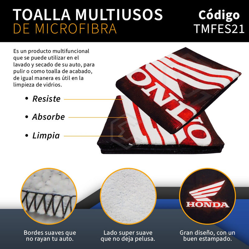 Toalla Microfibra Roja Moto Honda Gold Wing Cbr Navi 55x40