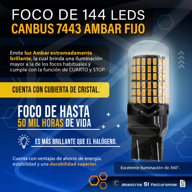 Par Focos 7443 T20 144 Leds Canbus Cristal Cuartos Stop 12v