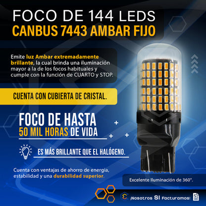 Par Focos 7443 T20 144 Leds Canbus Cristal Cuartos Stop 12v