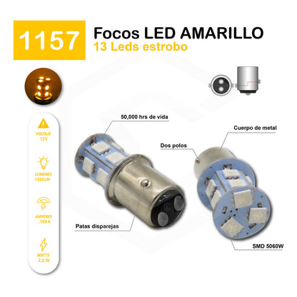 2 Focos 1157 1156 1176 3157 7440 7443 13 Leds  Estrobo 12v