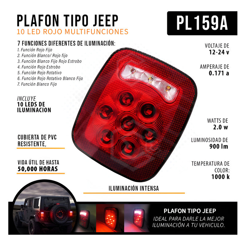 2 Plafón Calavera Tipo Jeep 10 Hiper Led Multifunción 12-24v