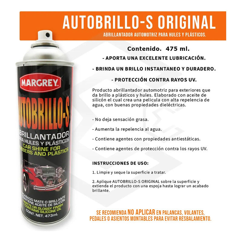 12 Abrillantador Plastico Autobrillo S Aerosol 473ml Margrey Transparente