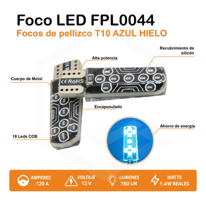Kit De 10 Focos De Pellizco T10 18 Led Cob Gel Alta Potencia