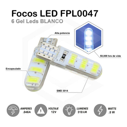 Par De Focos De Pellizco T10 6 Gel Leds Smd Alta Potencia