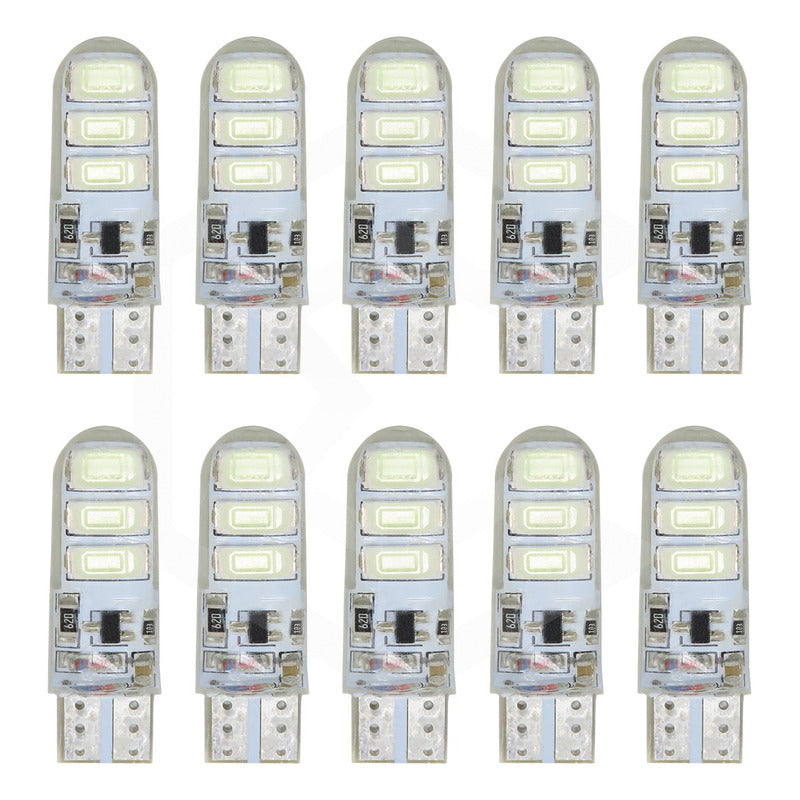 Kit 10 Focos Pellizco Gel T10 Fijo + Estrobo 6 Leds Canbus