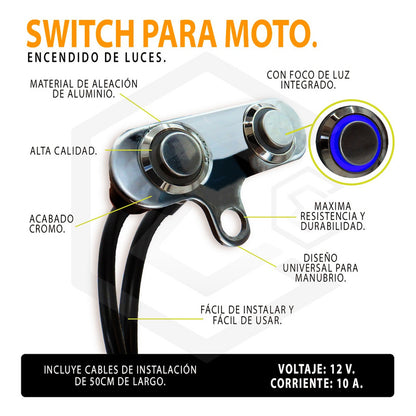 Switch Doble Para Moto Interruptor Para Luces Con Luz 1 Paso