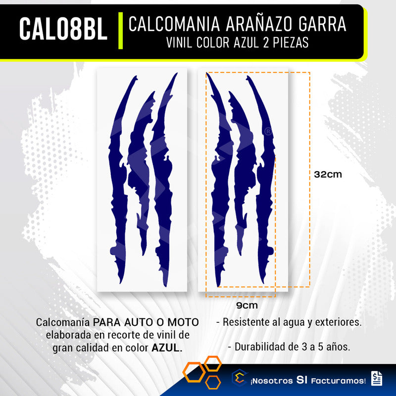 Calcomanía Arañazo Garra Sticker Vinil Auto Moto Jgo 2 Pieza