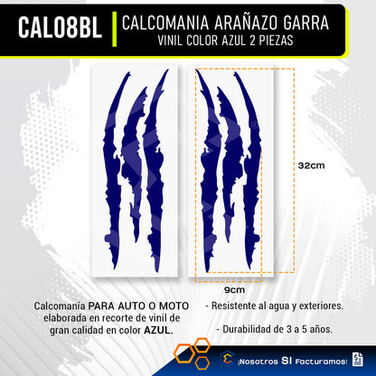 Calcomanía Arañazo Garra Sticker Vinil Auto Moto Jgo 2 Pieza