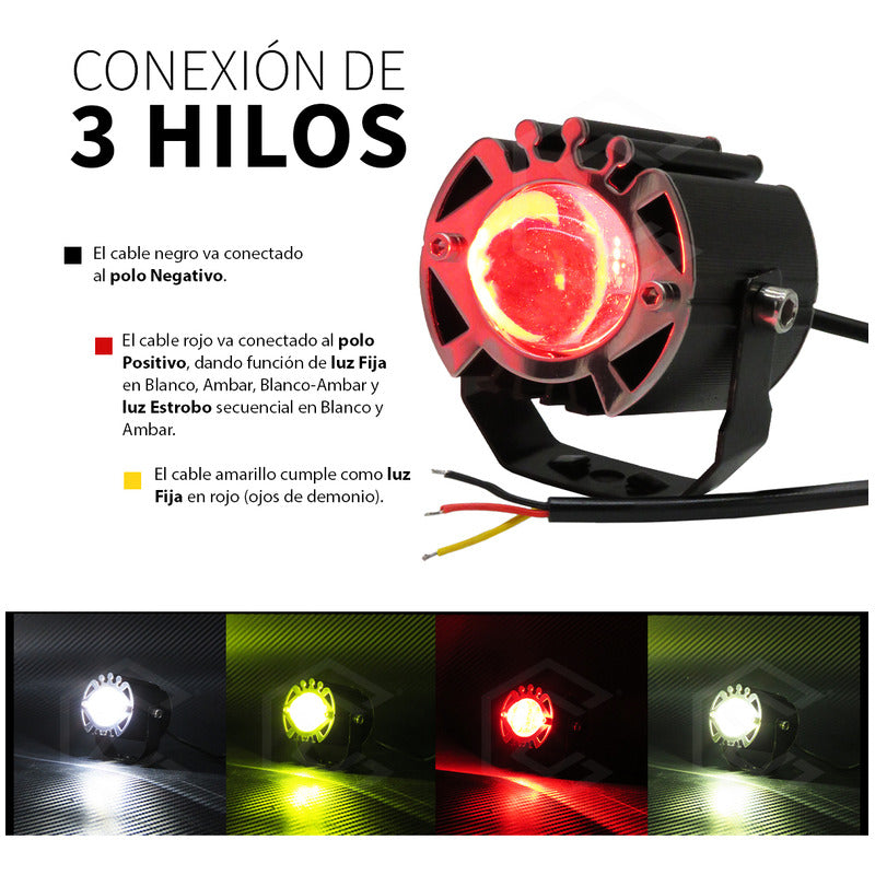 Par De Faros 12 Leds Con Lupa Ojo Demonio 5 Funciones 12-24v