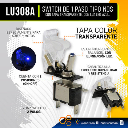 Switch Interruptor 1 Paso Tipo Nos Con Tapa Con Luz 1 Pieza