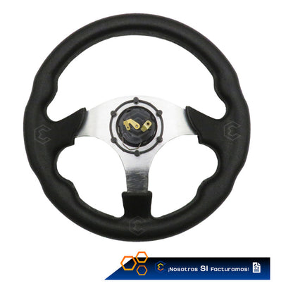 Volante Deportivo Universal De Metal Tipo Escudo Cromo 32cm