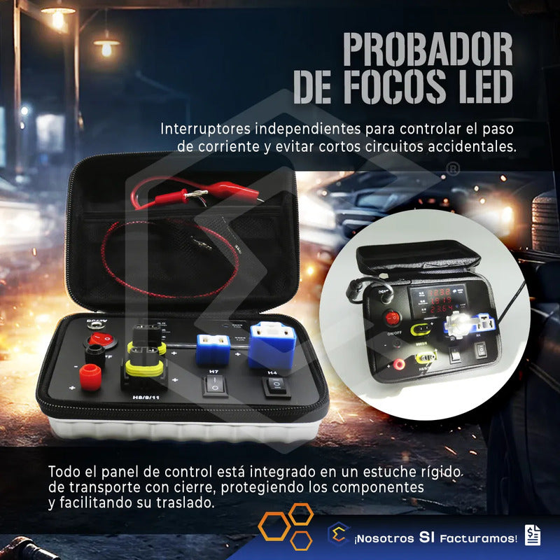 Tester Probador De Focos Faros Barras Led Estuche Portátil Gris