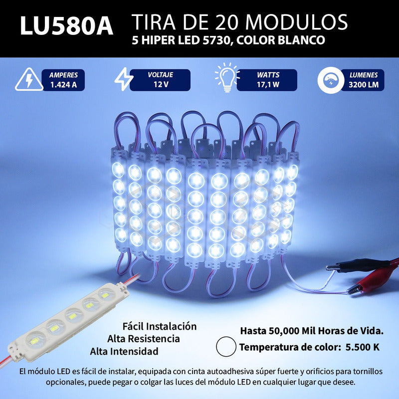 10 Modulos De 5 Leds 5630 Hiper Led Ip65 Contra Agua Color