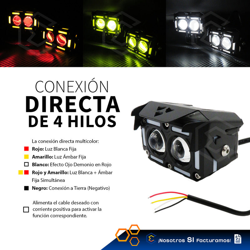 Par Faros 14 Led Con 2 Lupas Bicolor Fijo Ojo Demonio 12-24v