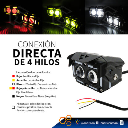 Par Faros 14 Led Con 2 Lupas Bicolor Fijo Ojo Demonio 12-24v