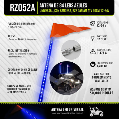 Antena 84 Leds Universal Bandera Rzr Can Am Atv 90cm 12-24v