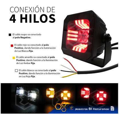 Par De Faros 25 Leds Cuadrado 3 Funciones Rojo 30000lm 9-30v