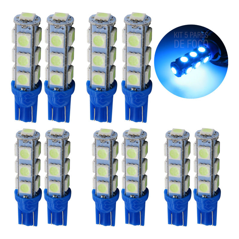 Kit 10 Focos Pellizco 13 Leds 5050 T10-158 Cuartos Stop 12v