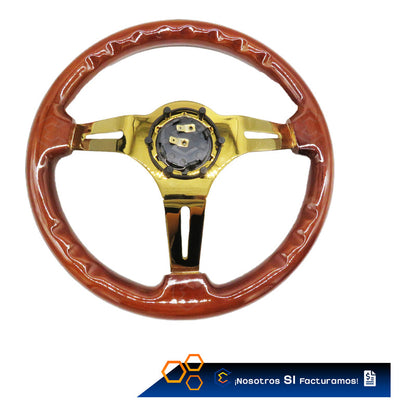 Volante De Madera Automotriz Universal Dorado Brillante 35cm