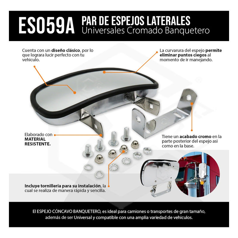Par De Espejos Laterales Universales Cromado Banquetero