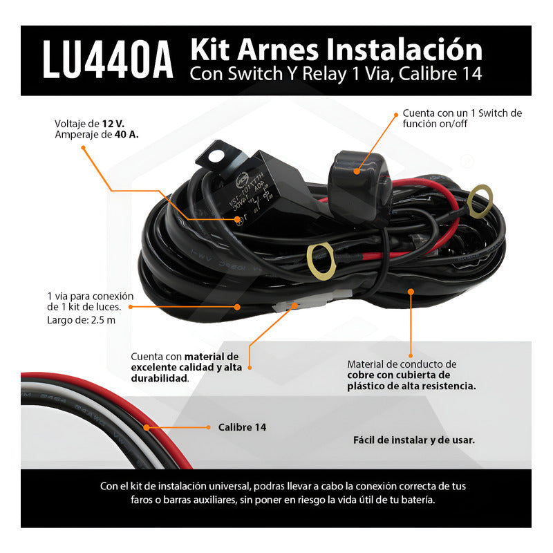 Kit Arnés Instalación Faros Barras Swtich Relay 1 Vía Cal 14