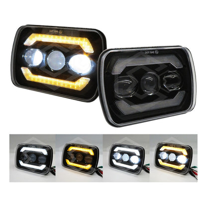 Par De Faros Unidad 5x7 Luz De Cortesía Ambar 3 Lupas 12-24v