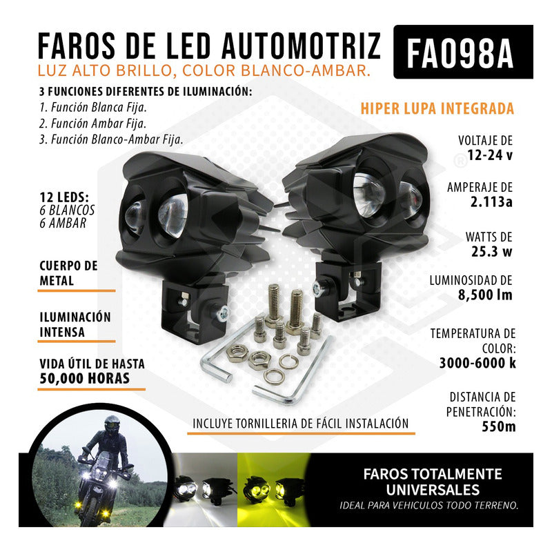 Faros Ovalado Bicolor 3 Funciones 12 Led 5500lm 25w 12-24v