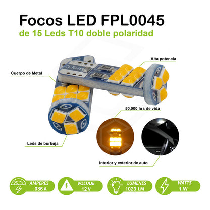 Kit De 10 Focos Pellizco T10 15 Leds Burbuja Doble Polaridad