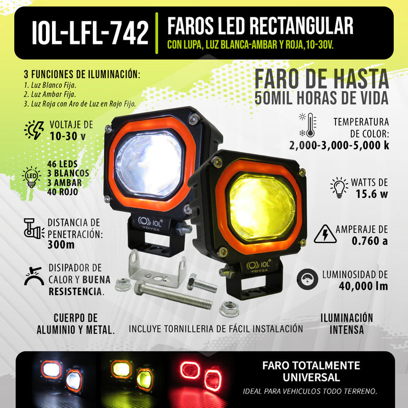 Par De Faros 46 Leds Bicolor 3 Funciones Lupa Aro Gel 10-30v