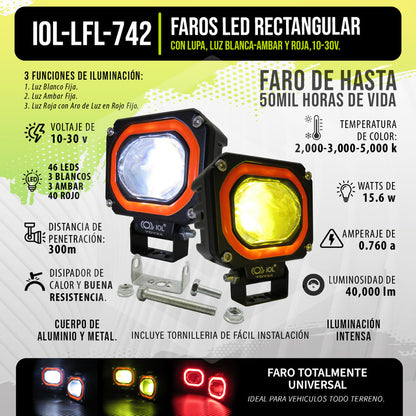 Par De Faros 46 Leds Bicolor 3 Funciones Lupa Aro Gel 10-30v