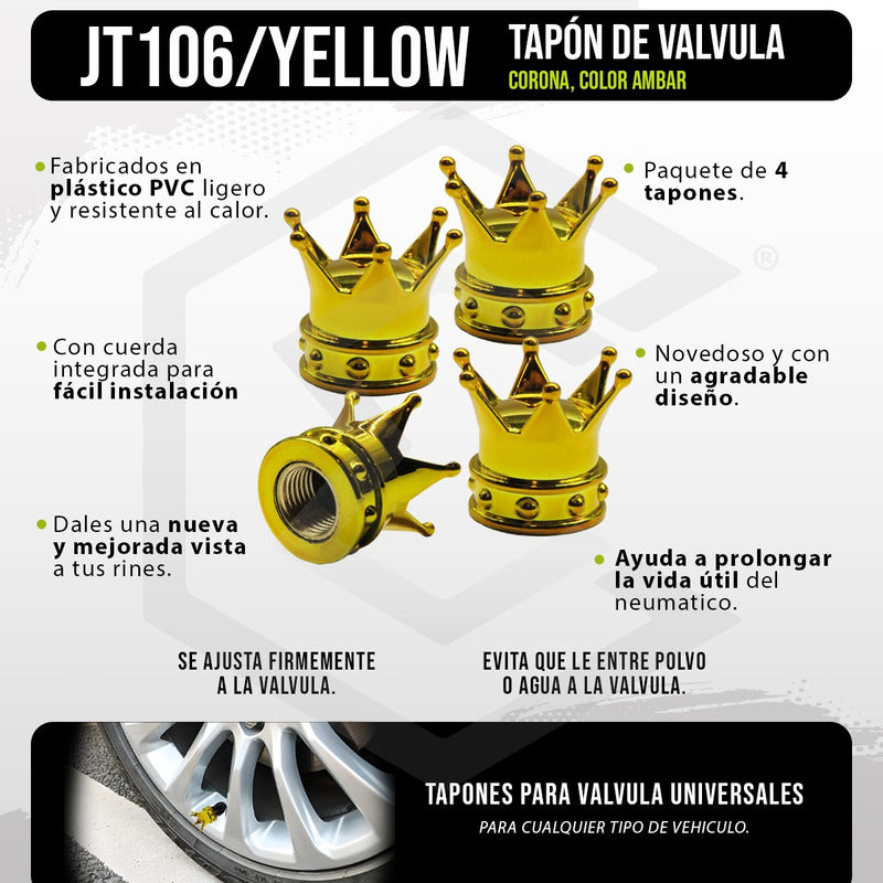 Kit 4 Tapon Cubre Pivote Válvula Metálico Corona Auto Moto