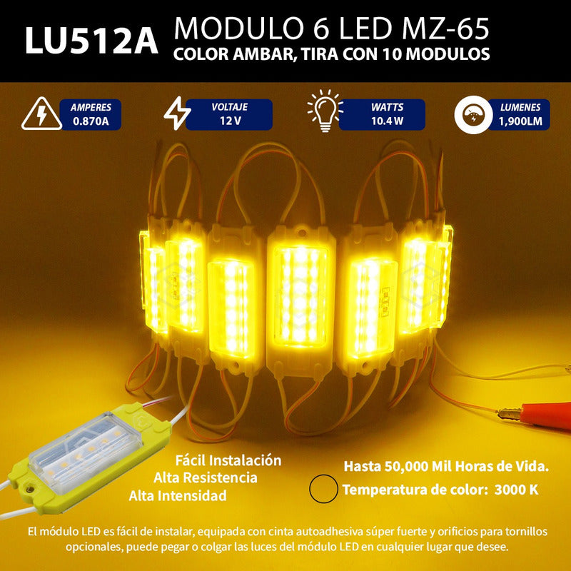 10 Módulo Rect 6led Mz-65 Alta Intensidad Color A Elegir 12v