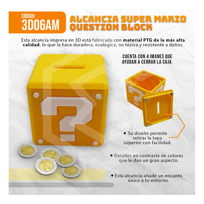 Alcancía Caja Cubo Mario Bross Imán 3d Question Block 7.5cm